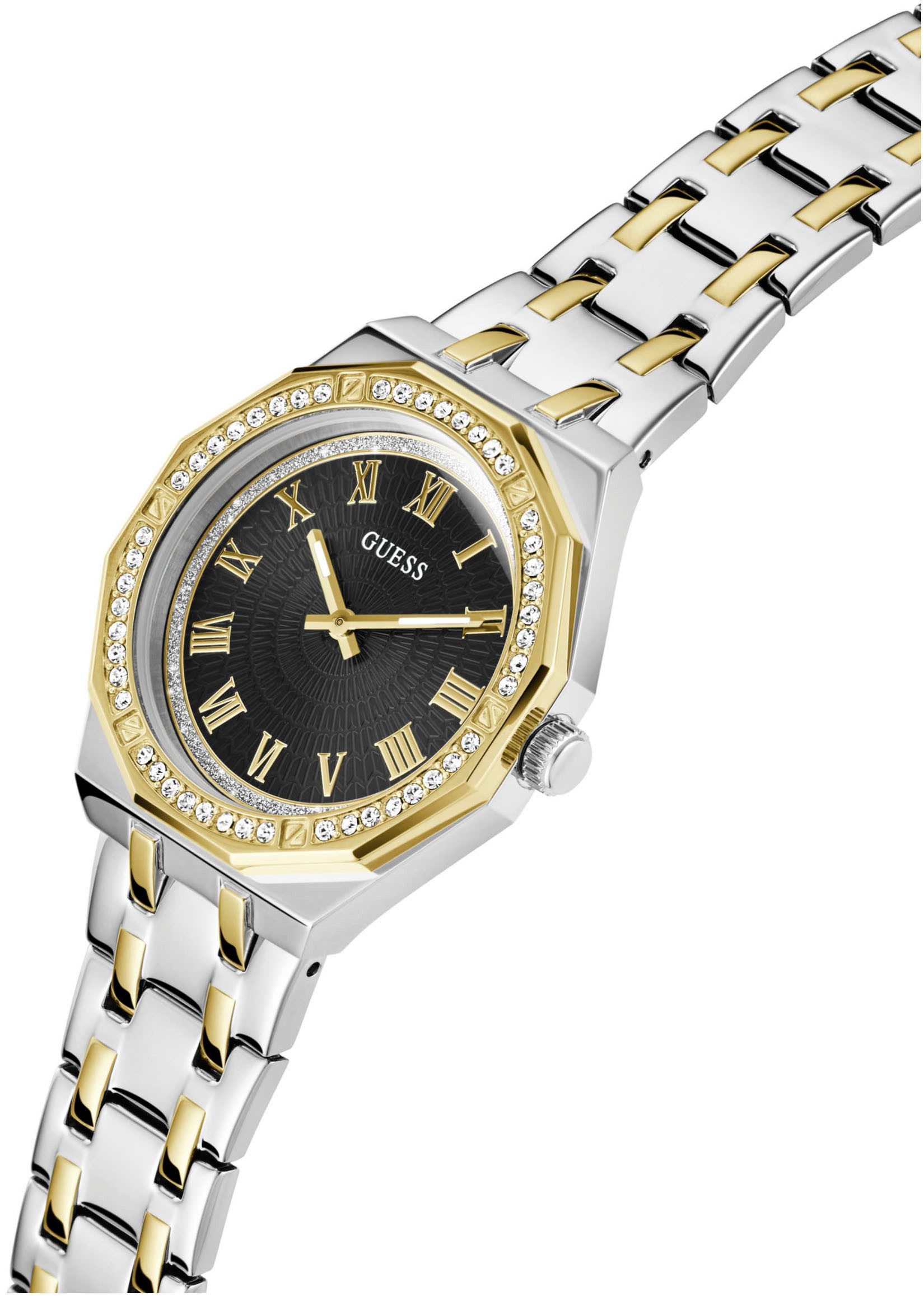 Guess Quarzuhr DESIRE GW0770L4, Armbanduhr, Damenuhr, Kristallsteine, Mineralglas, Edelstahlarmband