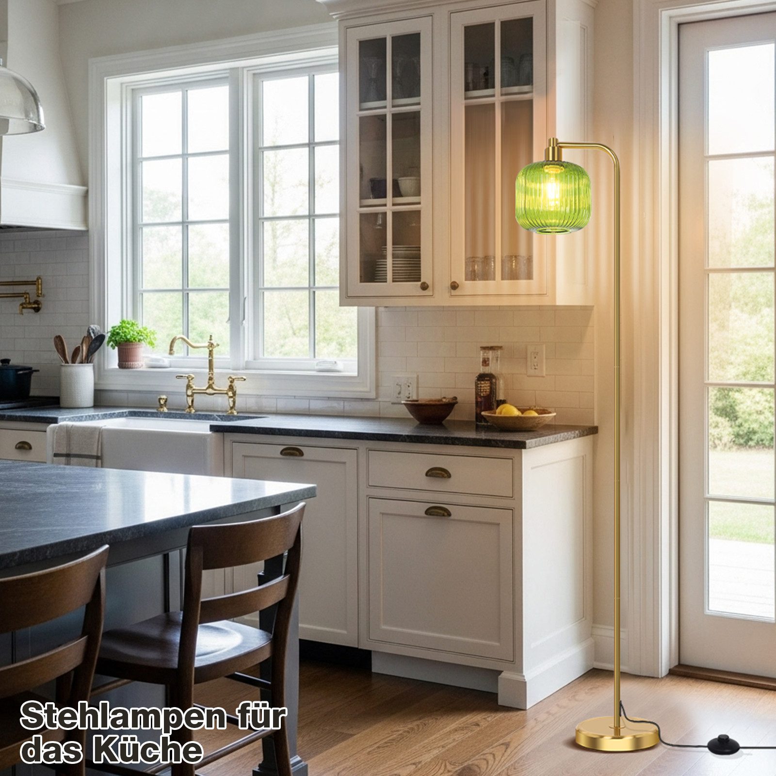 MUPOO Stehlampe Glas Kristall Stehlampe mit Glühbirne,Modern Stehleuchte Wohnzimmer, LED wechselbar, Fußschalter, mit E27 Glühbirne,für Schlafzimmer Wohnzimmer Büro