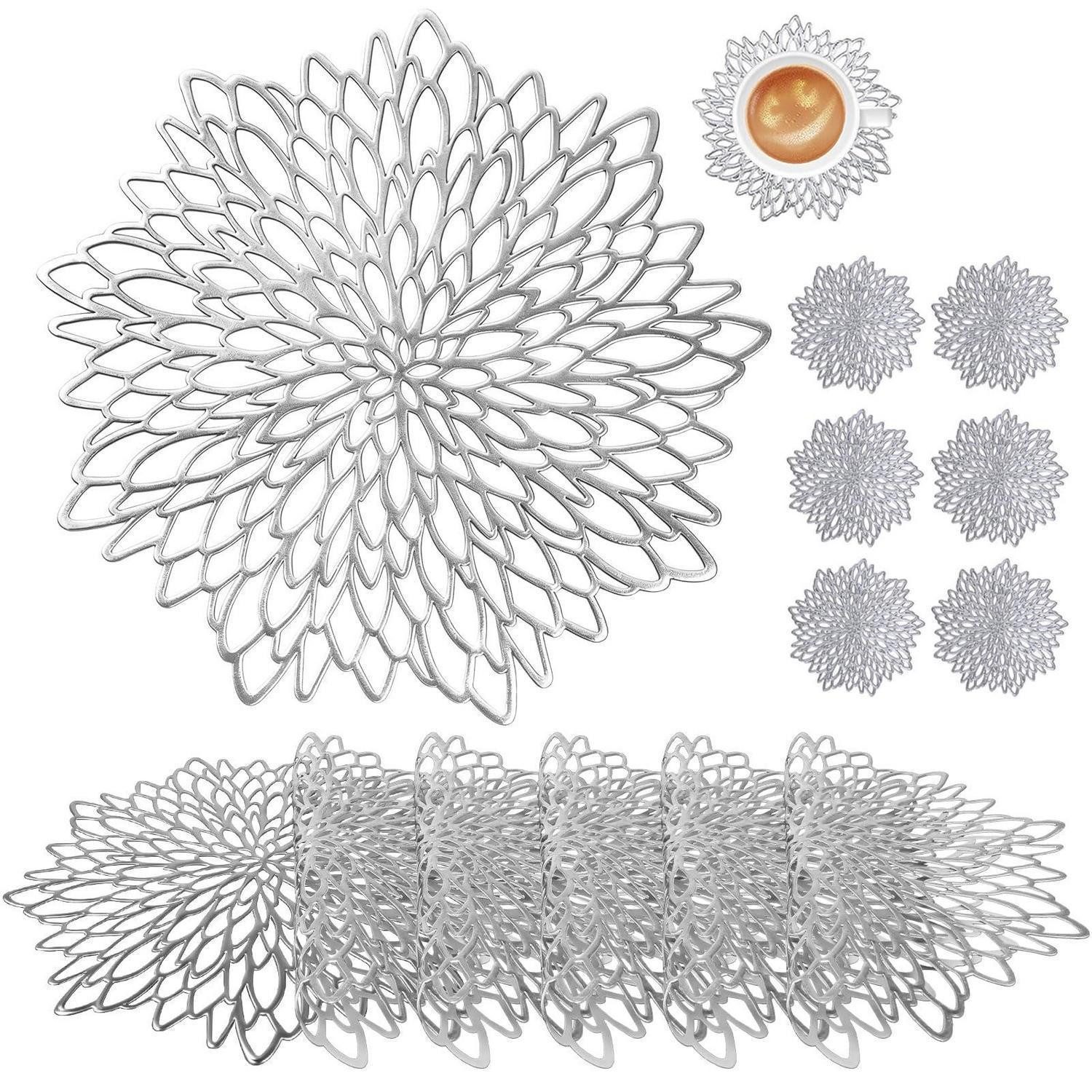 LuxusKollektion Platzset Platzsets rund Silber 6er Set mit Untersetzer, (6-St)
