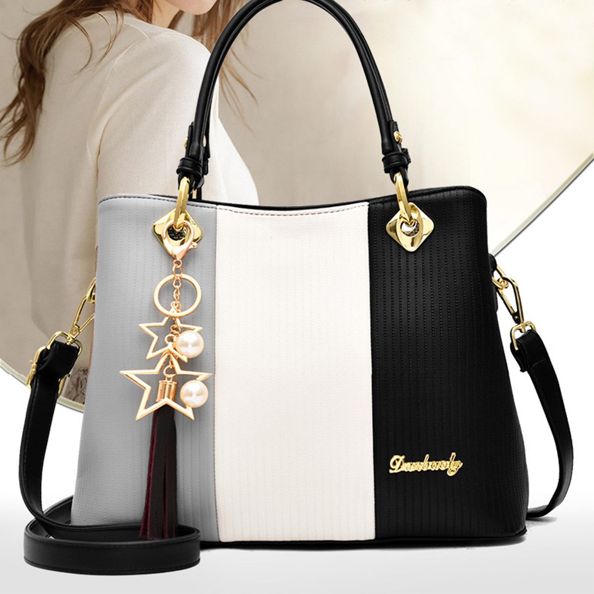 XDeer Shopper Damen Schultertasche Henkeltasche Stylish Verstellbarer Riemen, Große Tote Bag Patchwork Satchel Umhängetasche