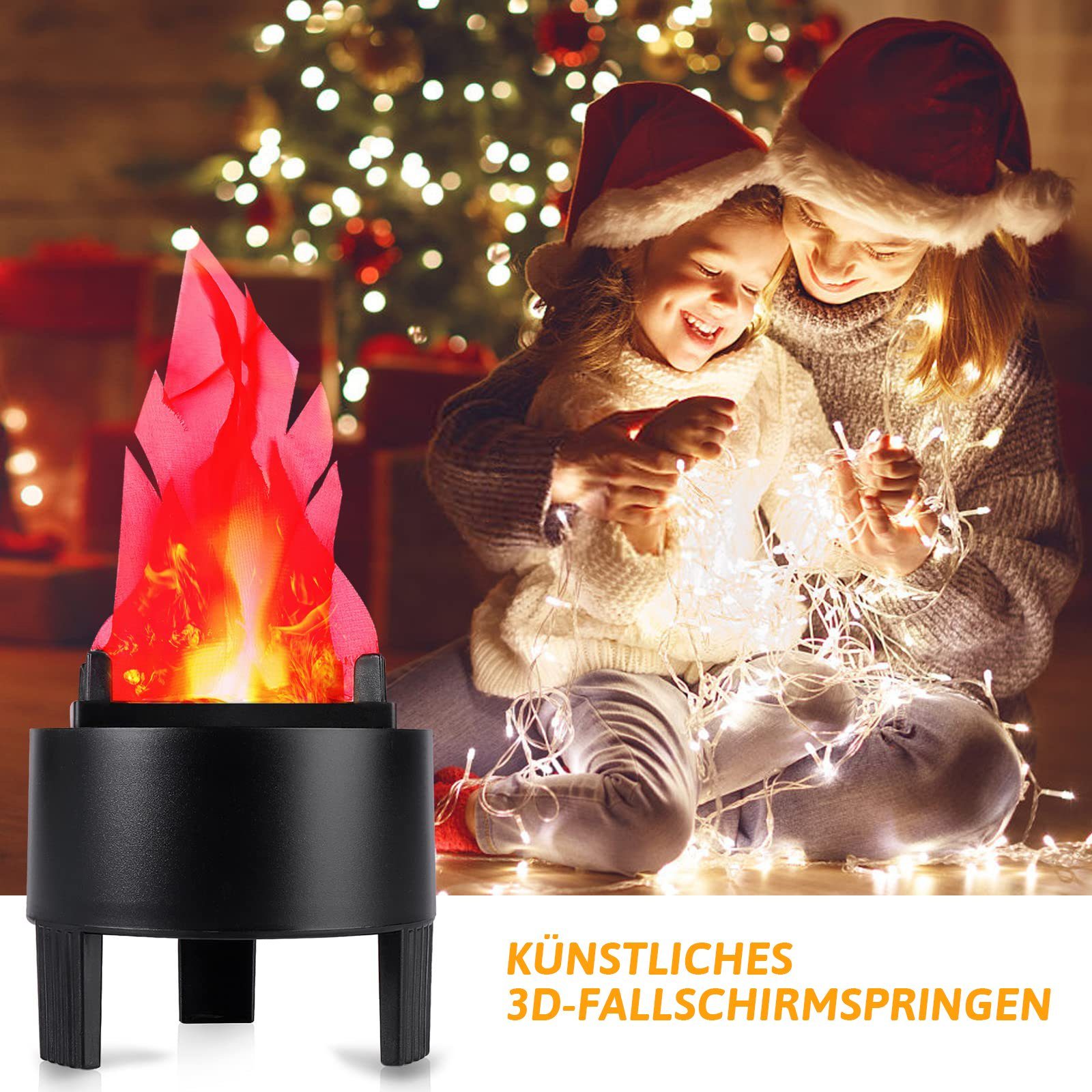 Flackernde Lagerfeuereffekt Gefälschte, Party 3D Feuerlicht Garten Nachtlicht Halloween Tischlampe für Weihnachten Deko, Flammenlampe Sunicol