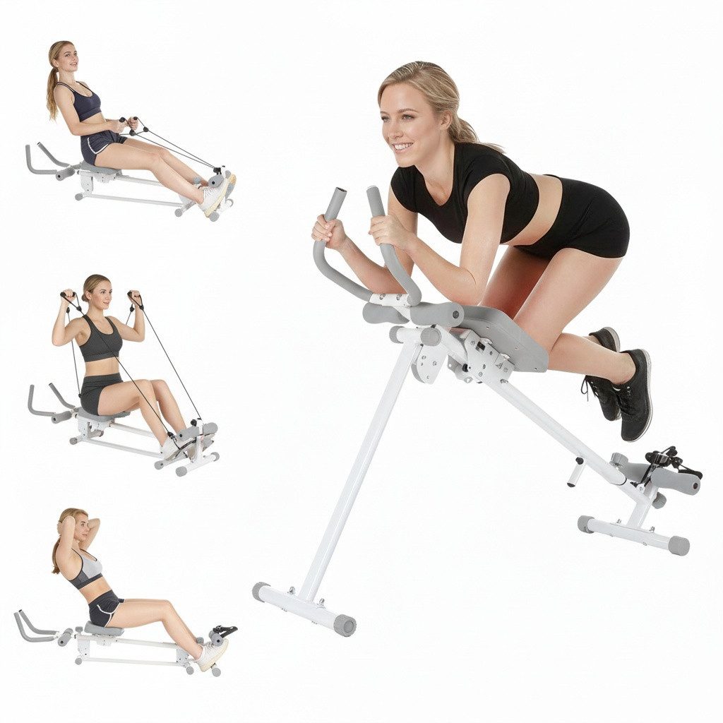 kehot Bauchtrainer Bauch- & Core-Trainer mit Ruderfunktion, 3 Neigungsstufen (7-fach Verstellbarer Basisrahmen, Stabil bis 120 kg, Leiser, Stahlrahmen mit Komfortpolster, ideal für Bauch, Rücken & Arme), Kompakte Bauweise, 2-fach Kopfstützen-Verstellung, Ergonomische Griffe