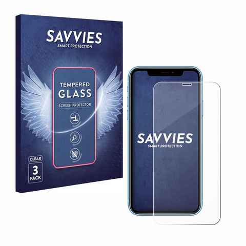 Savvies Panzerglas für Apple iPhone XR, Displayschutzglas, 3 Stück, Schutzglas Echtglas 9H Härte klar Anti-Fingerprint