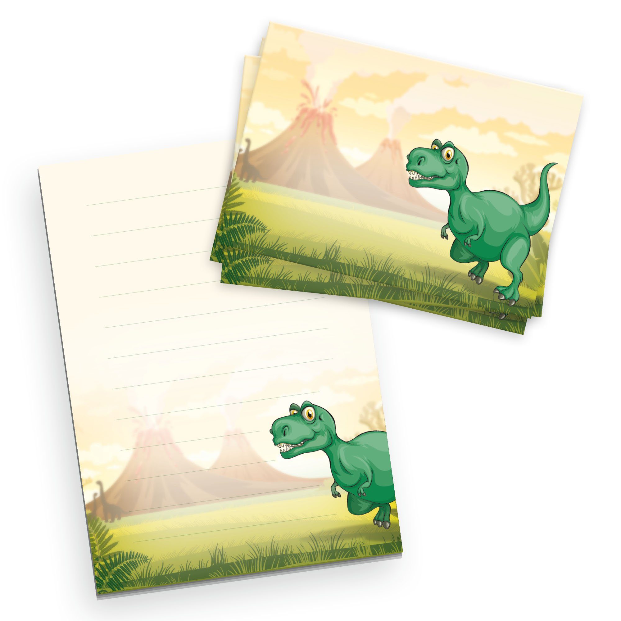Set für Feder Umschlägen, Kinder 20 inkl. T-Rex mit Schreiben Briefpapier Kreative Briefpapier Brief, Blatt, Linien, Briefpapier-Set mit 50 Briefpapier-Block Post, DIN A5