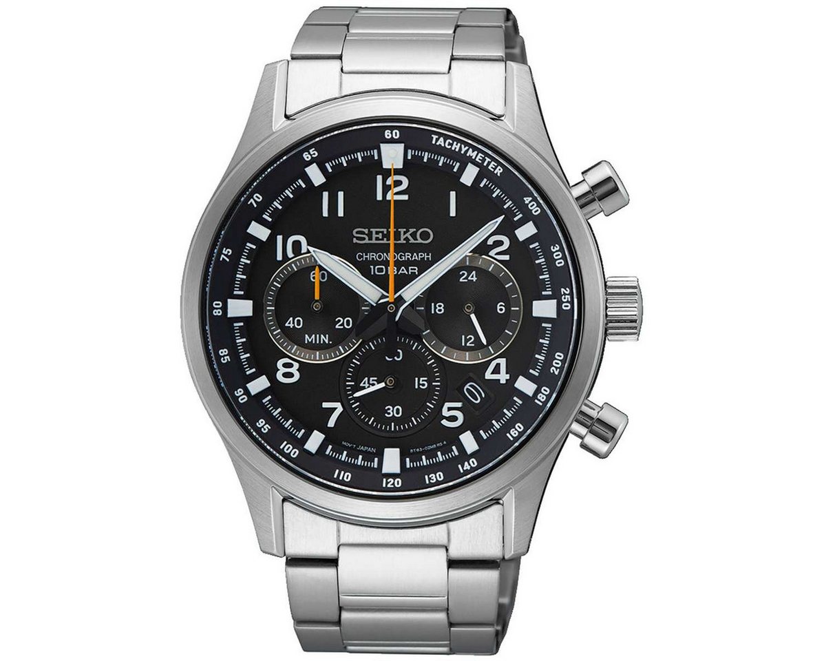 Seiko Quarzuhr SSB447P1, Herrenuhr Chronograph Stahl/Schwarz