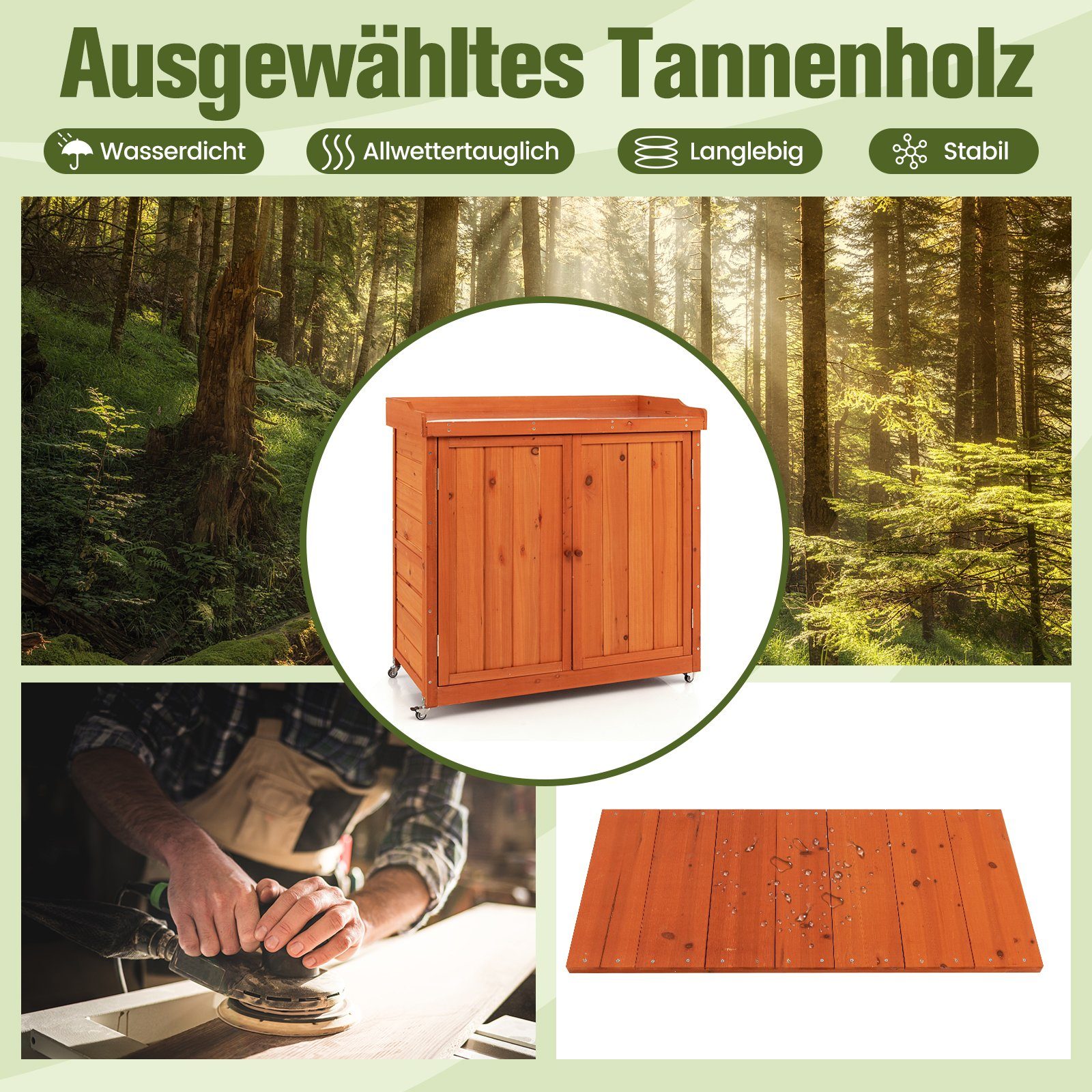 COSTWAY Geräteschrank mit herausnehmbarem Regal, auf Rollen, 98,5x48x100cm