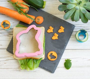 LEKKABOX Ausstechform Bento Ausstecher Hasen, 3er Set für Brot, Gemüse, Obst und Plätzchen - Ausstechformen aus Edelstahl mit Anti-Rutsch Griff