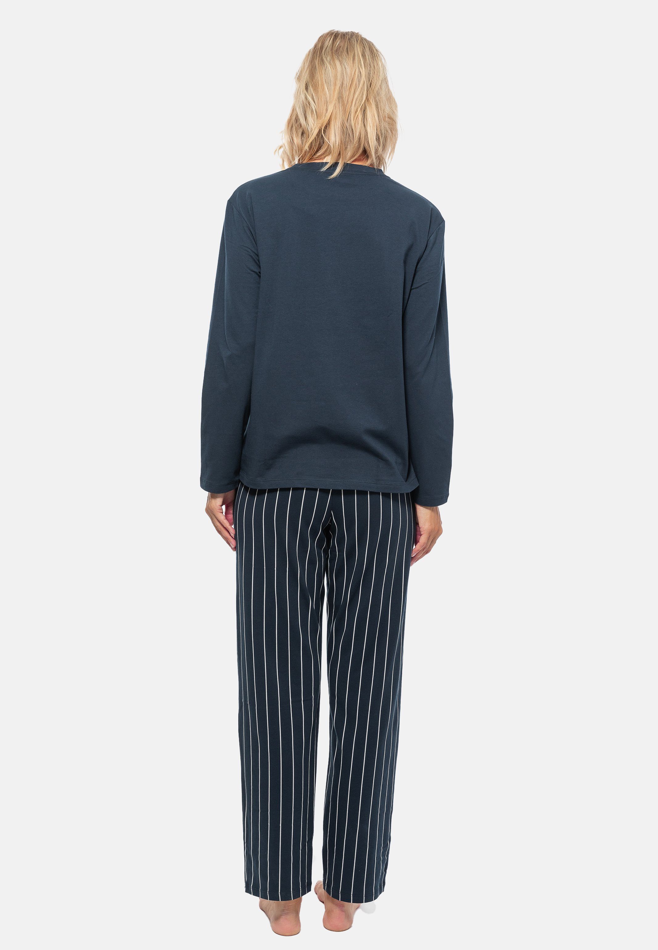 gestreift / Pyjama - (Set, tlg) Baumwolle Schiesser Dunkelblau 2 Blau - Cotton Schlafanzug Organic