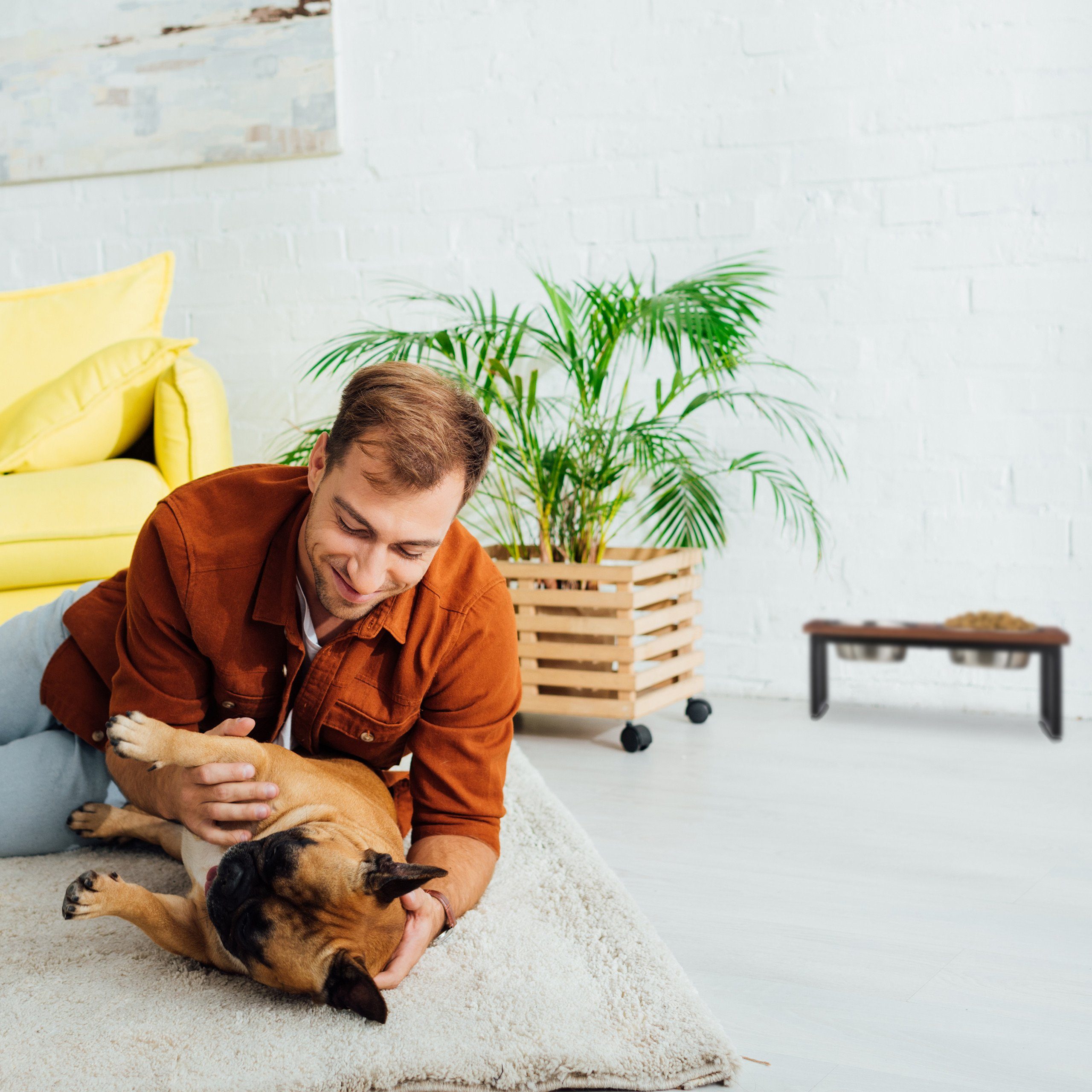 relaxdays Futterstation Napfständer Mangoholz