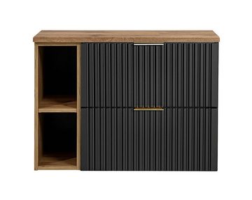 einfachgutemoebel Waschtisch-Set Badezimmer Waschplatz Blackened 80cm, Becken & Regal, schwarz oak, (Badmöbel Set, 1-St., Waschtisch Unterschrank)