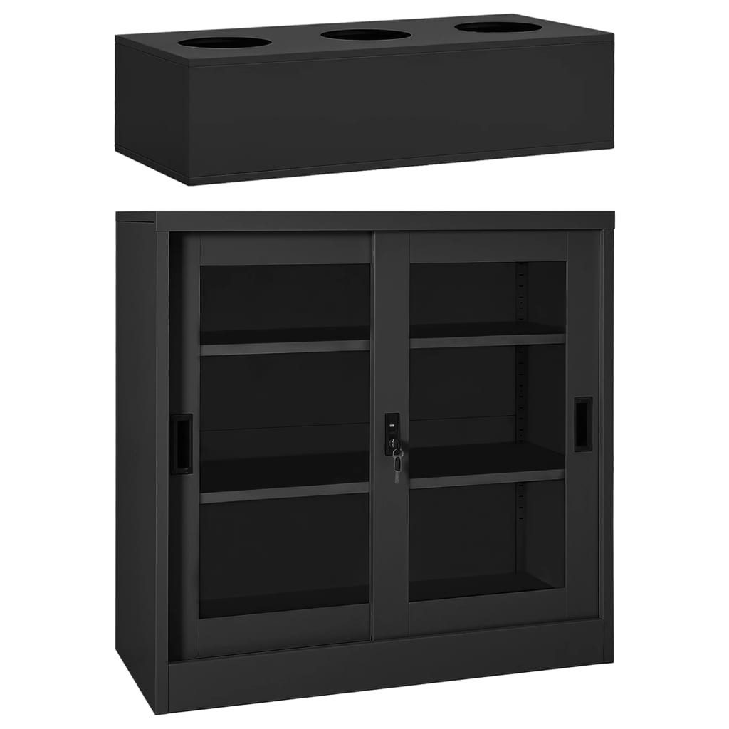 vidaXL Garten-Geräteschrank Schrank mit Schiebetüren & Pflanzkasten Anthrazit Stahl, (1 St)