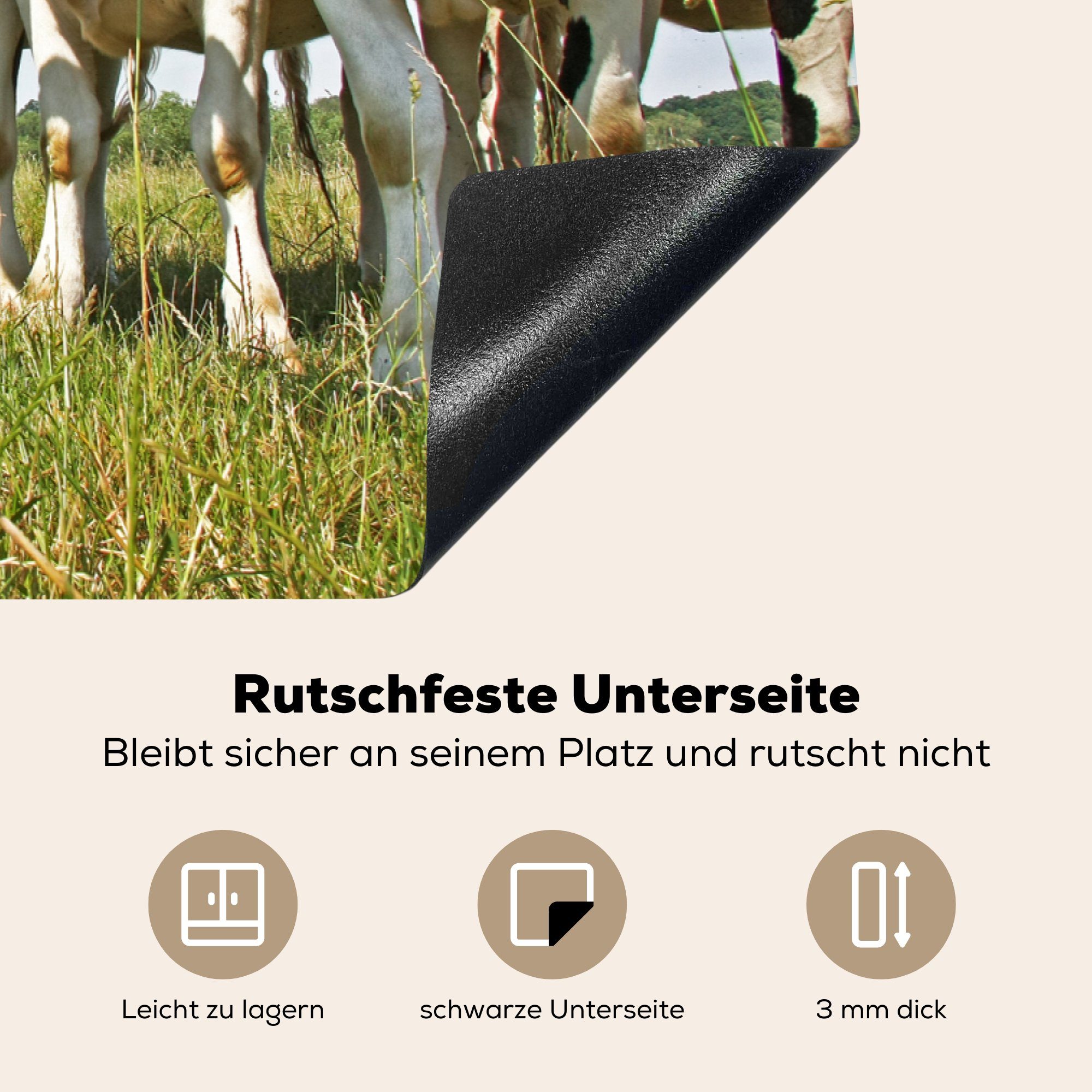 MuchoWow Herdblende-/Abdeckplatte küche, 81x52 cm, Gras - - - Ceranfeldabdeckung Wiese Tiere, Induktionskochfeld Kühe Schutz für Vinyl, (1 die tlg)