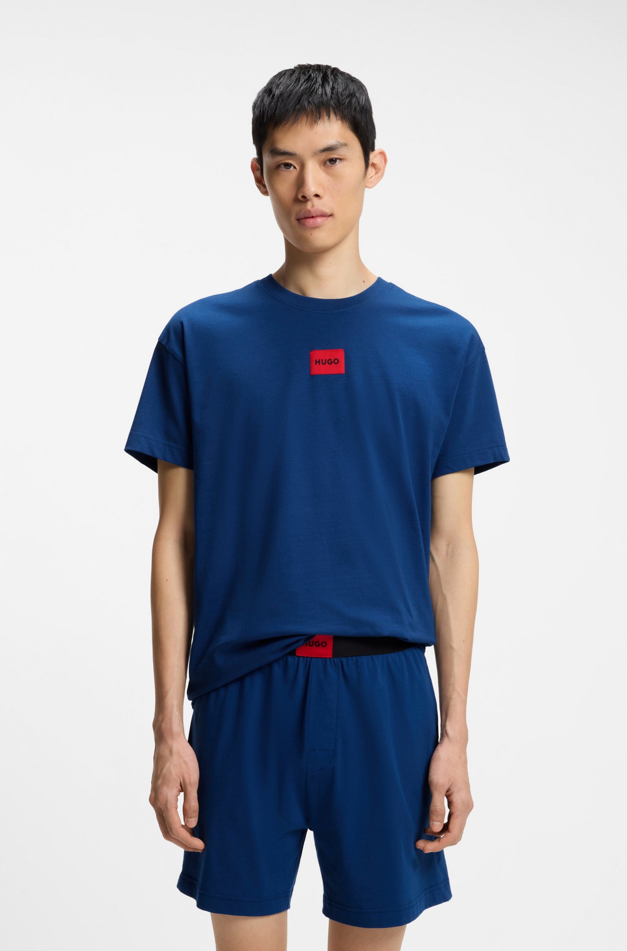 HUGO Pyjama GALAXY SHORT SET (Set, 2 tlg) mit HUGO-Aufnäher, Stretch-Baumwolle, Regular Fit