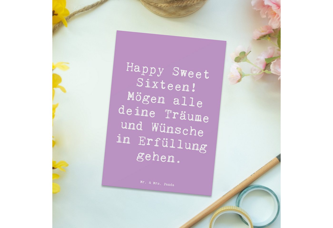 Thumbnail - Mr. & Mrs. Panda Postkarte Spruch 16. Geburtstag - Lavendeltraum - Geschenk, Freude, unvergessli