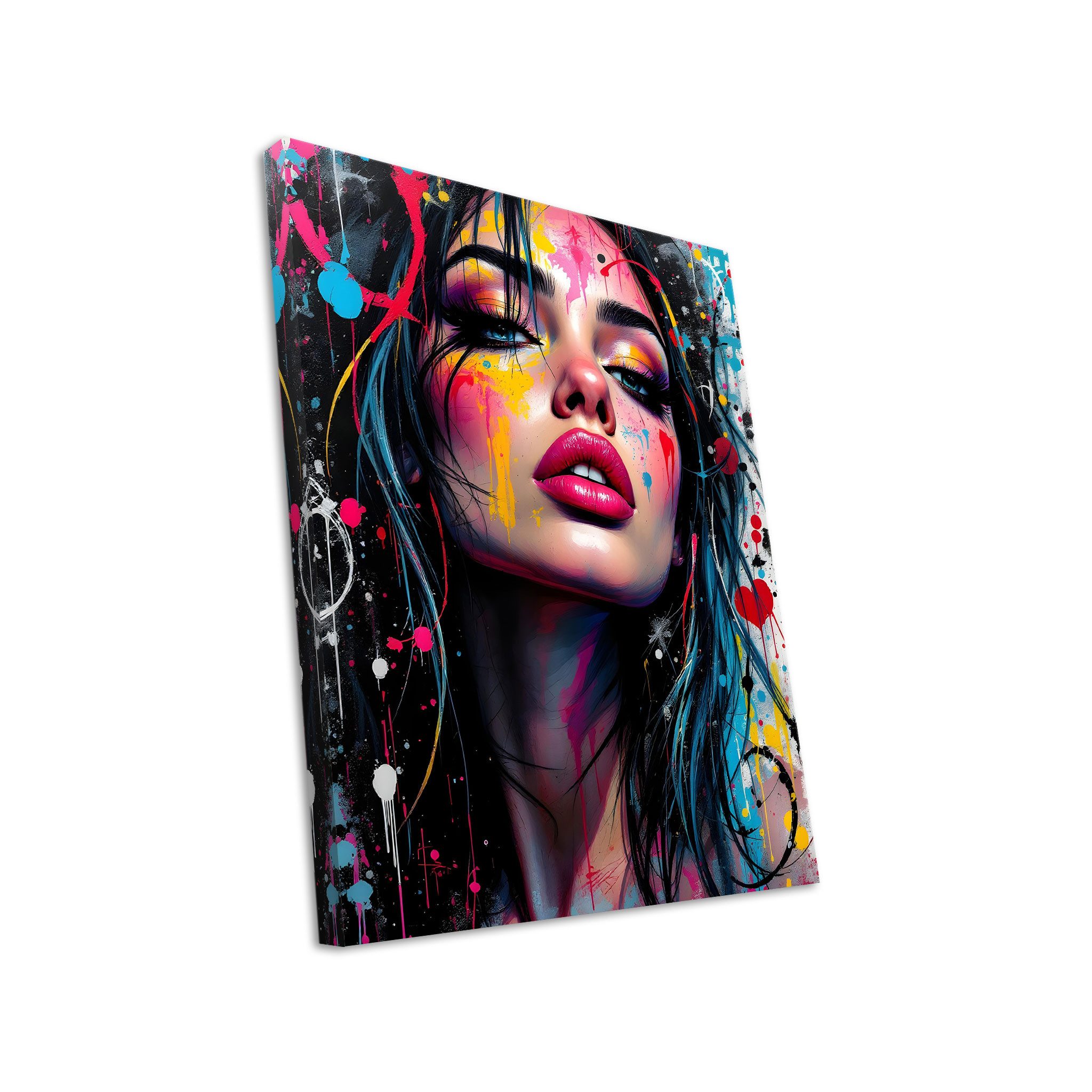 Hustling Sharks Leinwandbild Pop-Art-Bild als XXL Leinwandbild "Gesicht in leuchtenden Farben", in 5 unterschiedichen Größen verfügbar