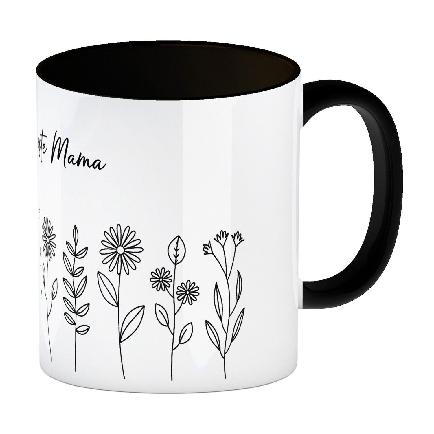 speecheese Tasse Für die Beste Mama Kaffeebecher in schwarz zum Ausmalen Blumen