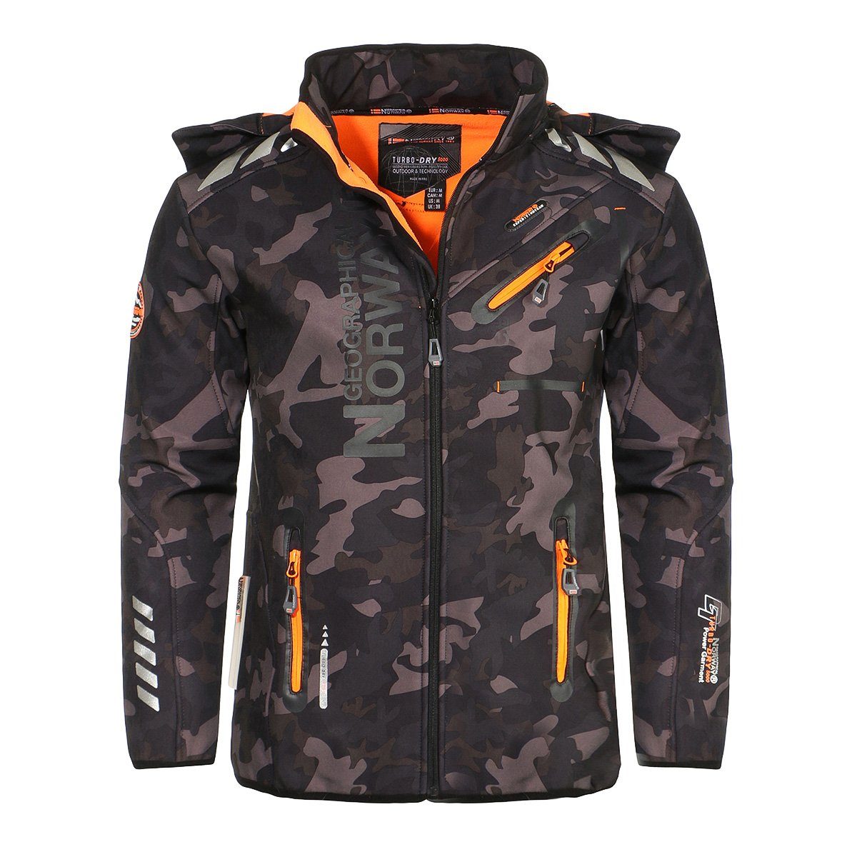 by Windbreaker, Orange Camo Geographical Sport Norway Jacke Schwarz - G-River Wander Norway Geographical abnehmbarer Softshelljacke Kapuze, mit Übergangsjacke, Herren / leyoley Softshelljacke