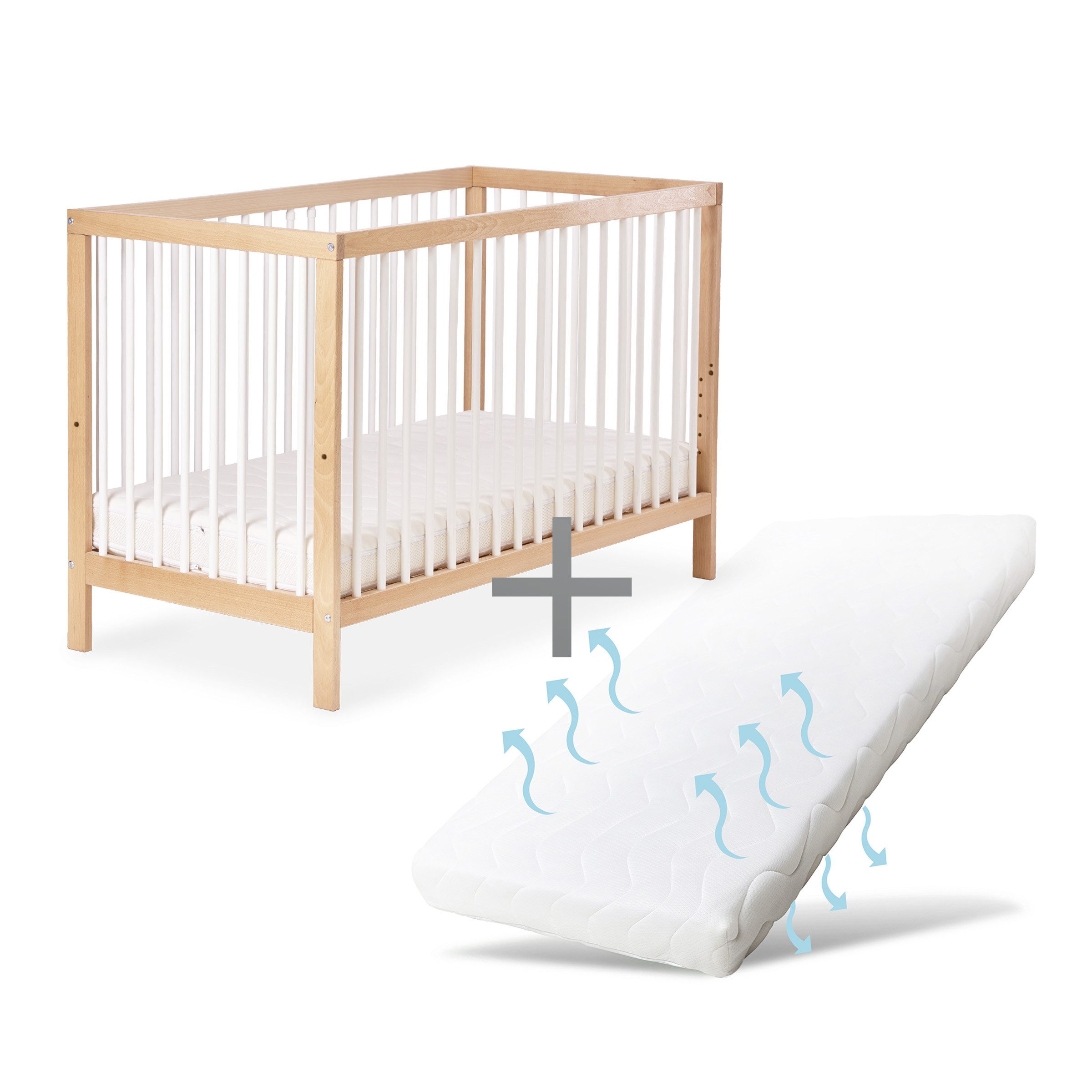 Ehrenkind Babybett PUR inkl. Matratze aus massivem Buchenholz, Gitterbett, günstig online kaufen