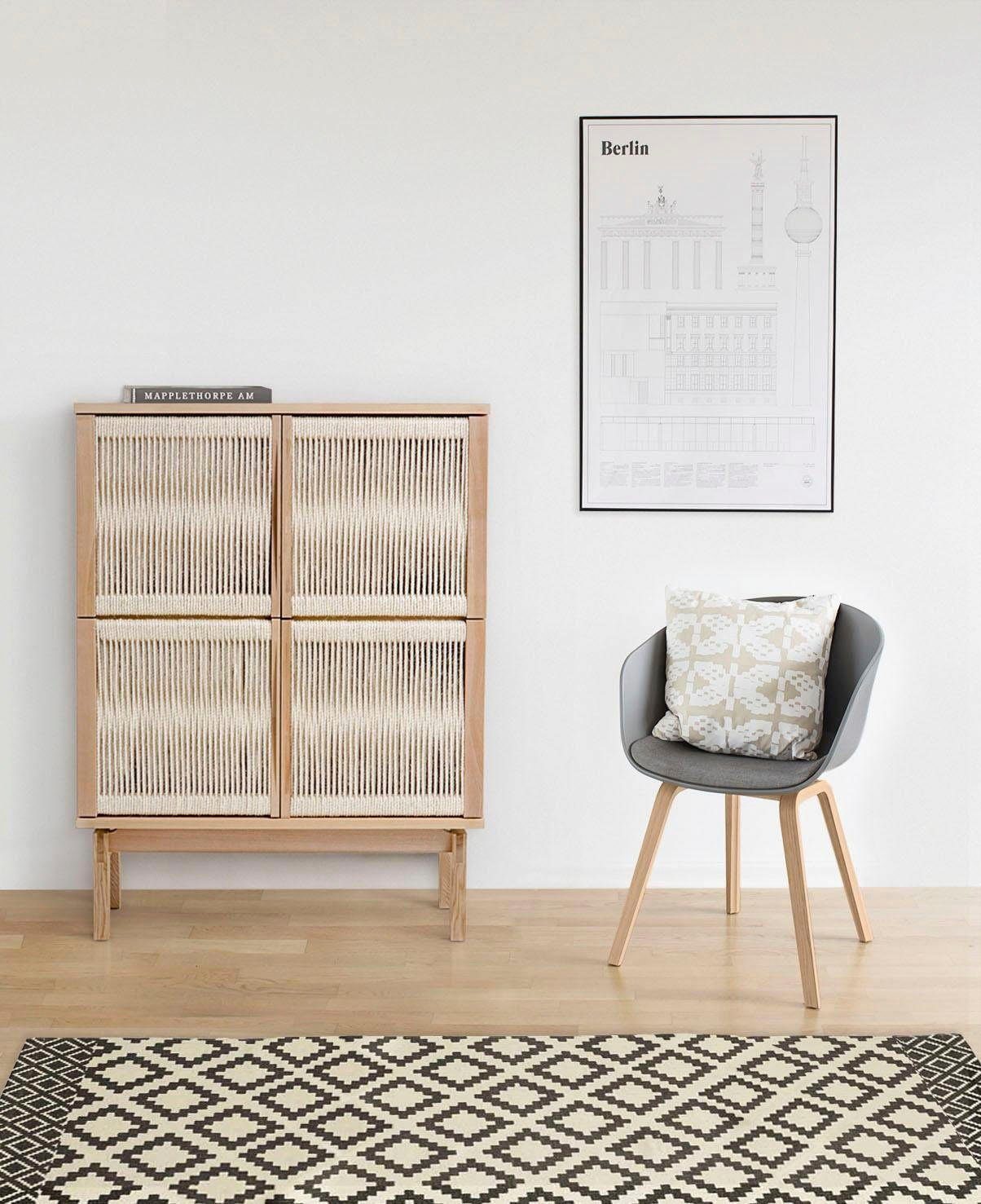 Woodman Highboard Lidia, Stauraumschrank, Türenfronten aus geflochtenem Hanfseil, Breite 90 cm
