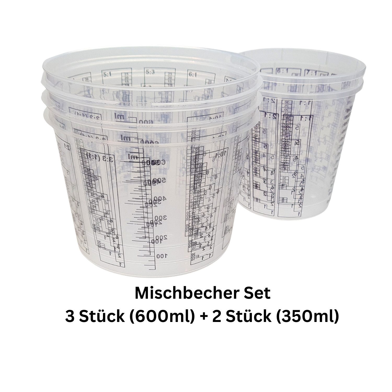 DD Composite Farbmischbehälter Mischbecher 3 Stück (600ml) + 2 Stück (350ml)