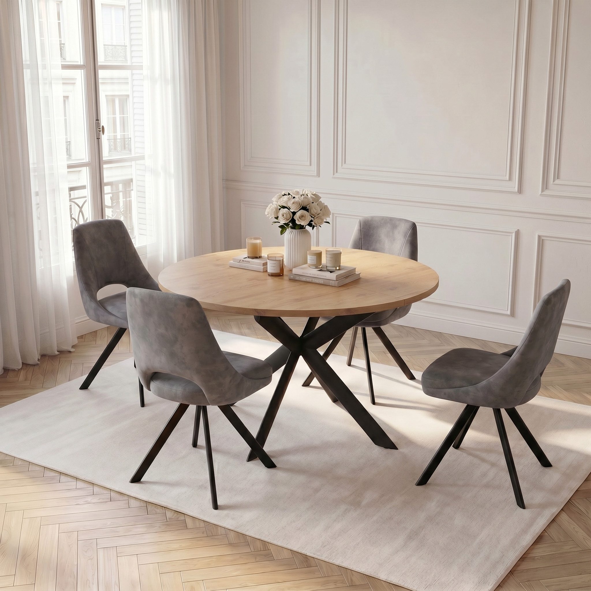 Jiexi Essgruppe Tisch- und Stuhlset, Runder Esstisch (115×75 cm) mit 4 Stühlen