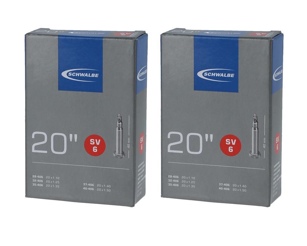 Fahrradschlauch Schwalbe 2x Schlauch SV6 20x1.10-1.50\" (28/40-406) - 20 Zoll SV 40mm