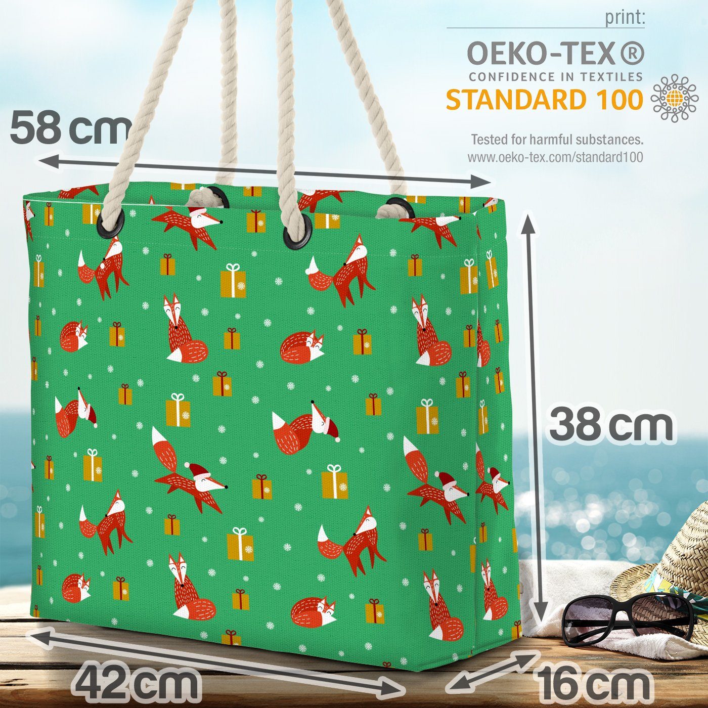 Nikolaus Wald Kinder (1-tlg), Fuchs Beach Fuchs Bag Weihnachten VOID Tiere Geschenke Muster Strandtasche