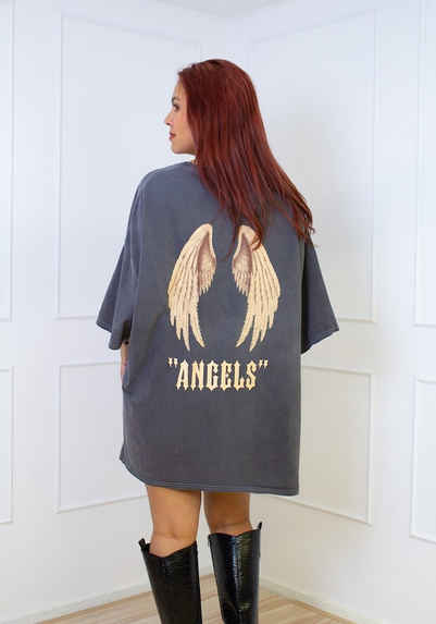 Worldclassca Print-Shirt Worldclassca Oversized T-Shirt T-Shirt-Kleid ANGELS Print TEE Oberteil