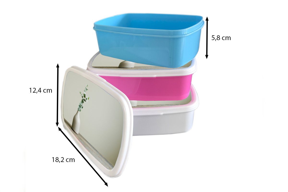 MuchoWow Lunchbox Stilleben Kunststoff Brotbox Kinder, rosa - - Vase, Mädchen, Kunststoff, (2-tlg), Brotdose für Eukalyptus Erwachsene, Snackbox