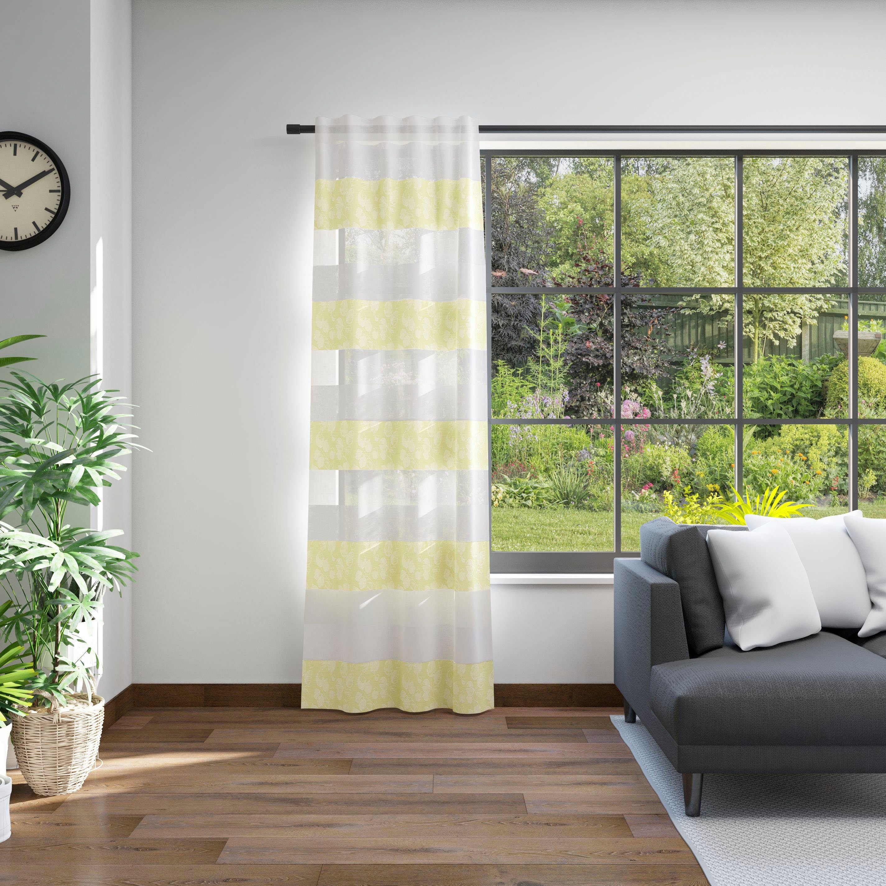 Vorhang Dorina, Neutex for you!, Multifunktionsband (1 St), halbtransparent, softe weichfließende Dekoqualität weiß gelbgrün