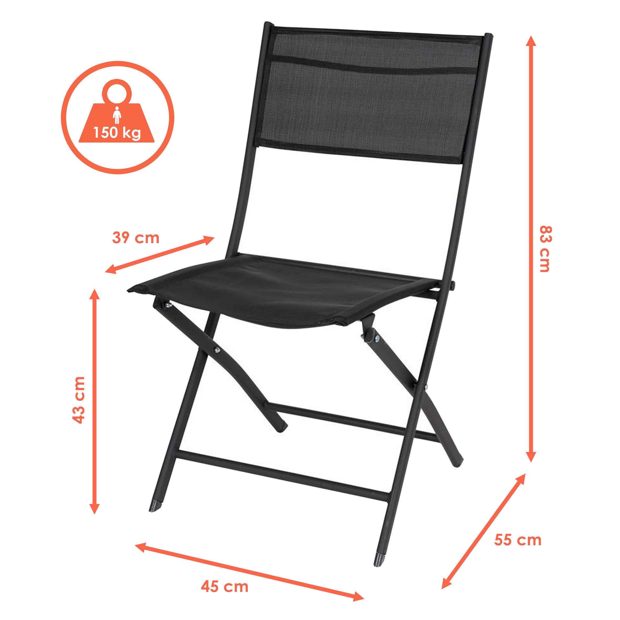 Spetebo Gartenstuhl Balkon Klappstuhl schwarz 83 günstig online kaufen