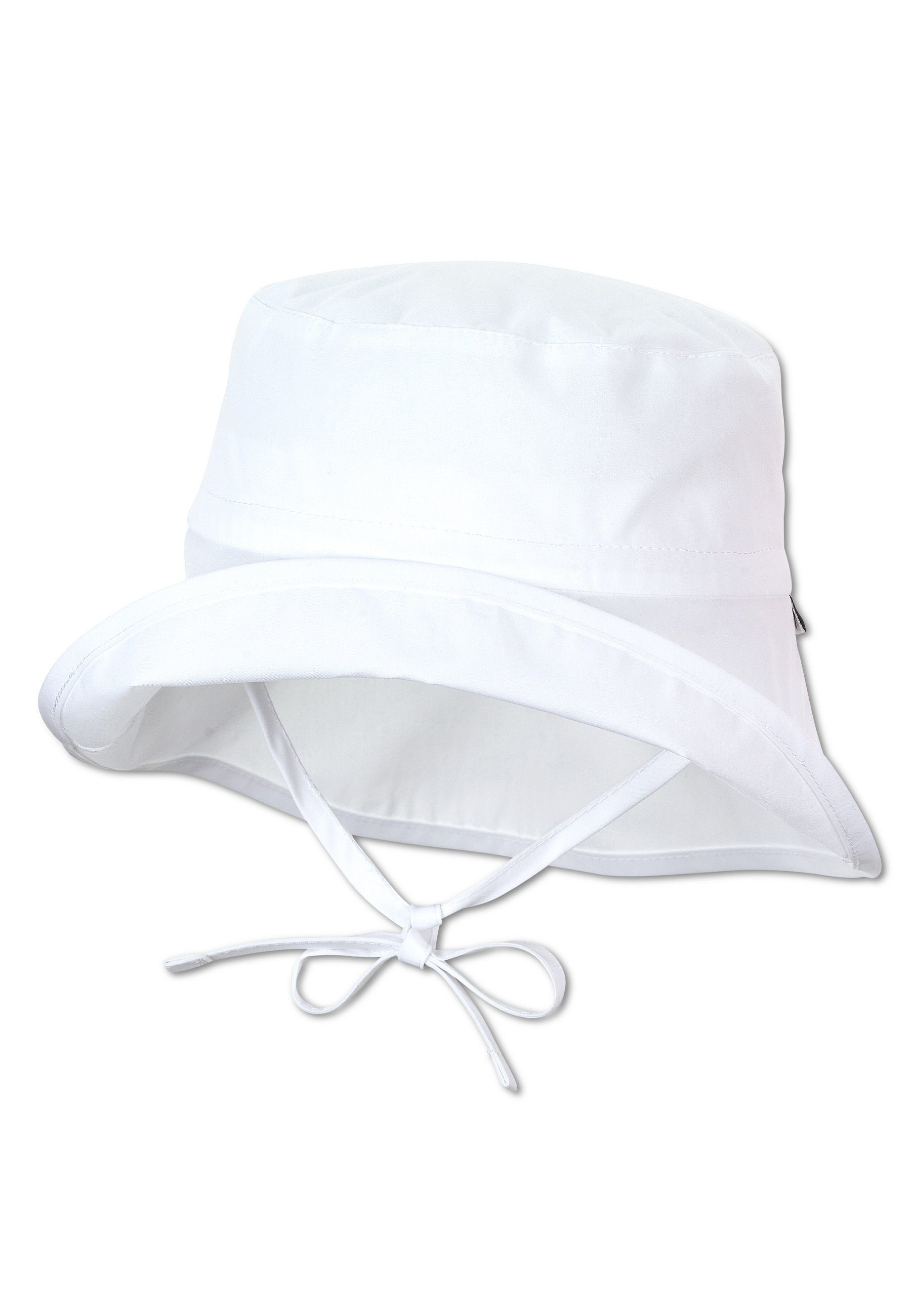 Sterntaler® Schirmmütze Sonnenhut uni (1-St., Sommerhut unifarben mit UV-Schutz idealer Schutz für den Sommer) Kinderhut aus Baumwolle mit Nackenschutz und Bindeband weisse Farbe