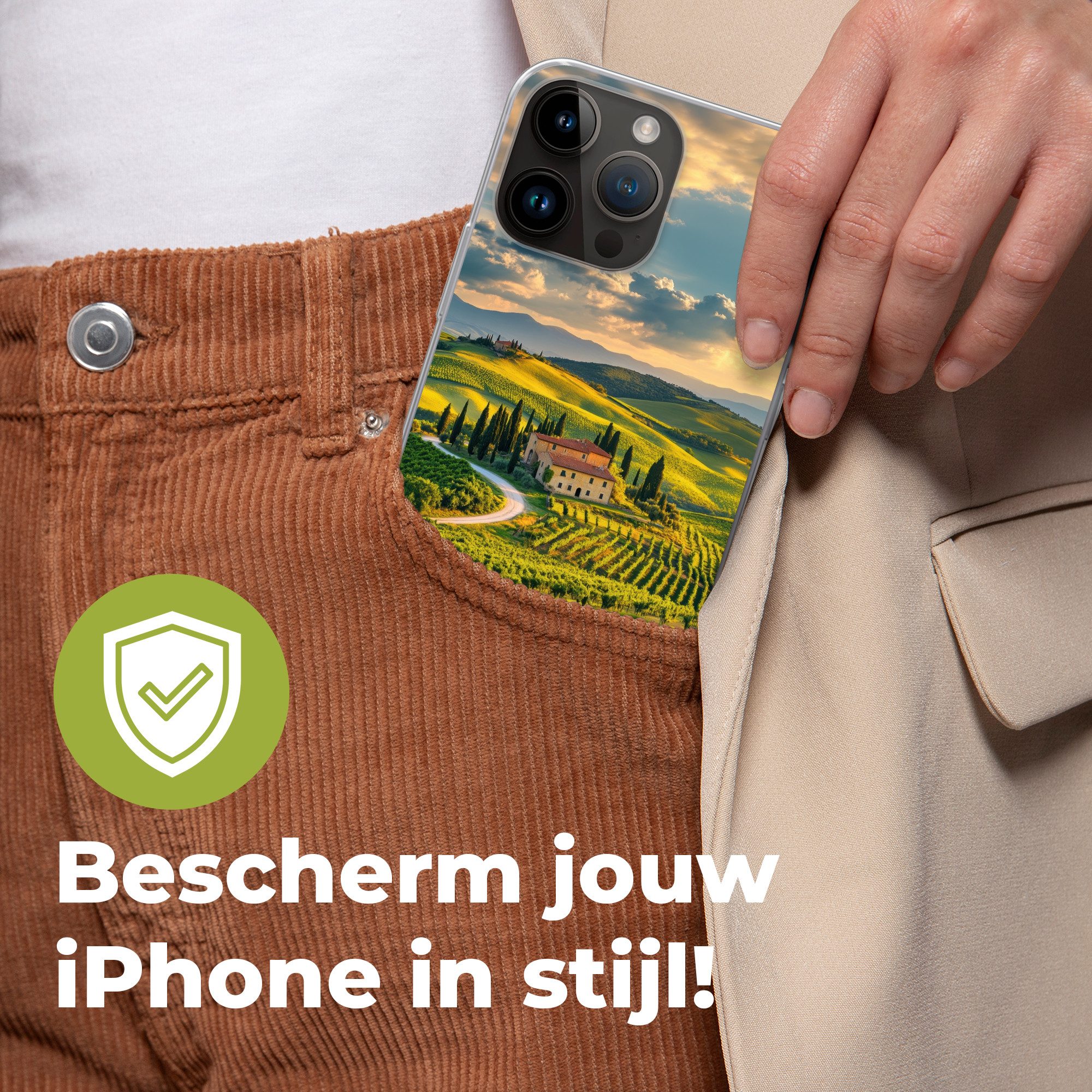 MuchoWow Handyhülle für Apple iPhone 14 Pro Max Toskana - Landschaft - Weinberge, Smartphone-Bumper, Print, Handy Schutzhülle Dünn