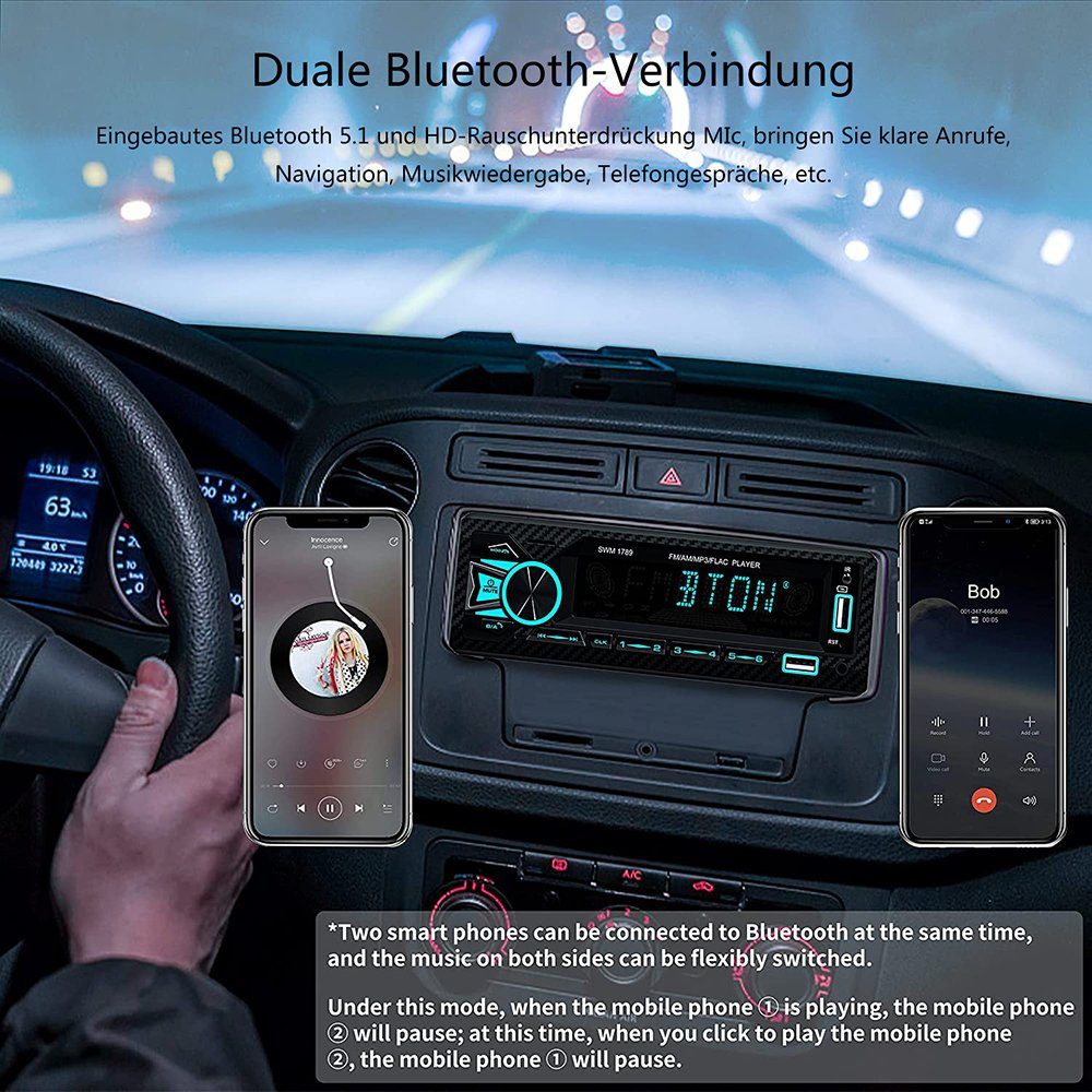 Bluetooth Autoradio Autoradio Sprachsteuerung, GelldG FM/AM, 5.1 Dual mit