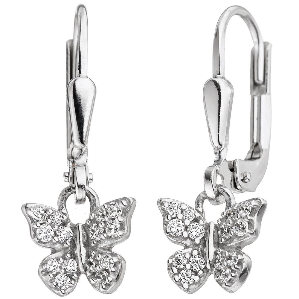 Schmuck Krone Paar Ohrhänger Ohrhänger Ohrringe Kinderohrringe Schmetterlinge mit weißen Zirkonia 925 Silber, Silber 925 | Ohrhänger