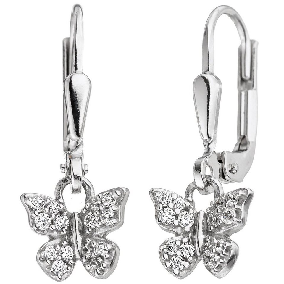 Schmuck Krone Paar Ohrhänger Ohrhänger Ohrringe Kinderohrringe  Schmetterlinge mit weißen Zirkonia 925 Silber, Silber 925