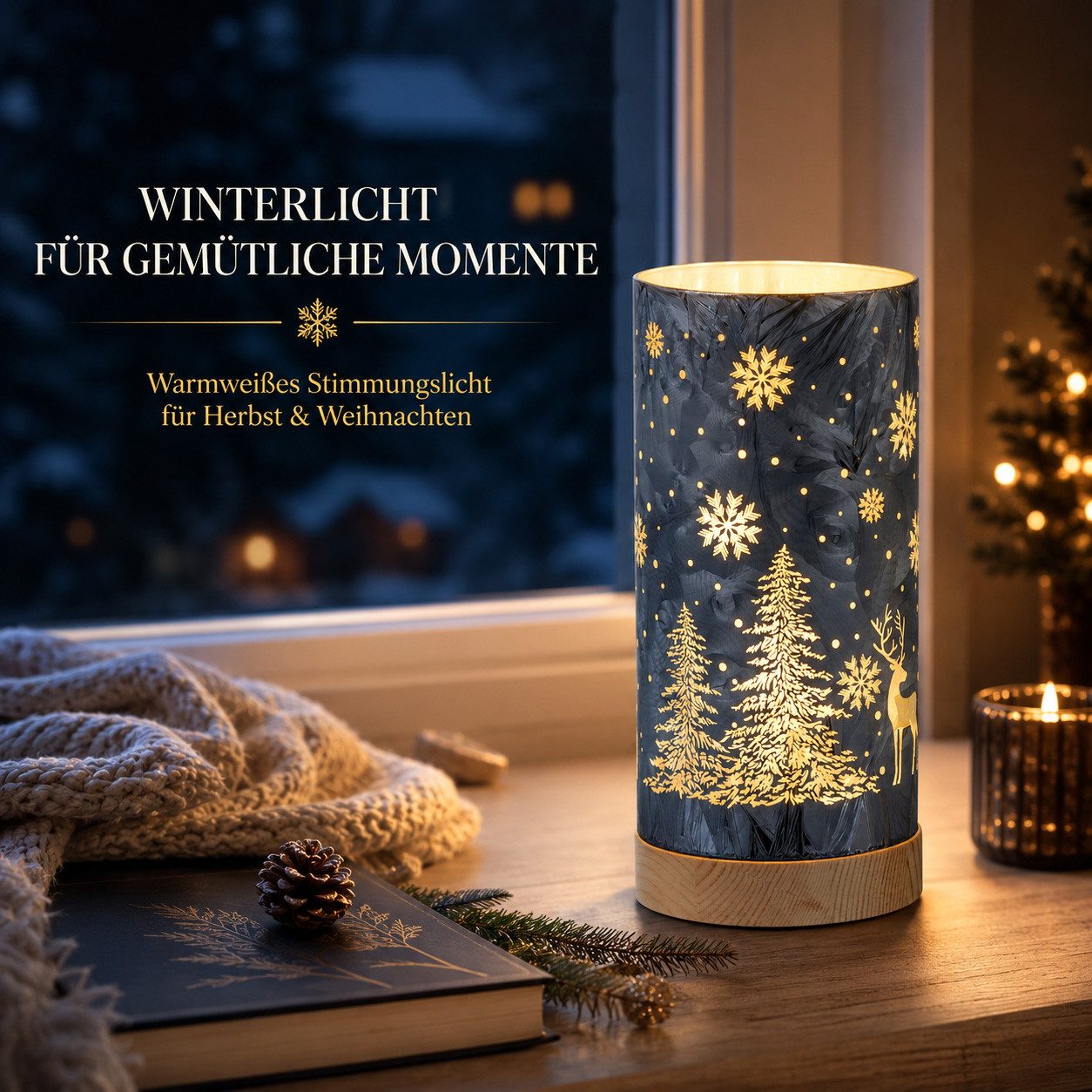 formano LED Dekolicht LED Tischlampe Deko Winterblau Stimmungslicht Zylinder 25cm, LED fest integriert