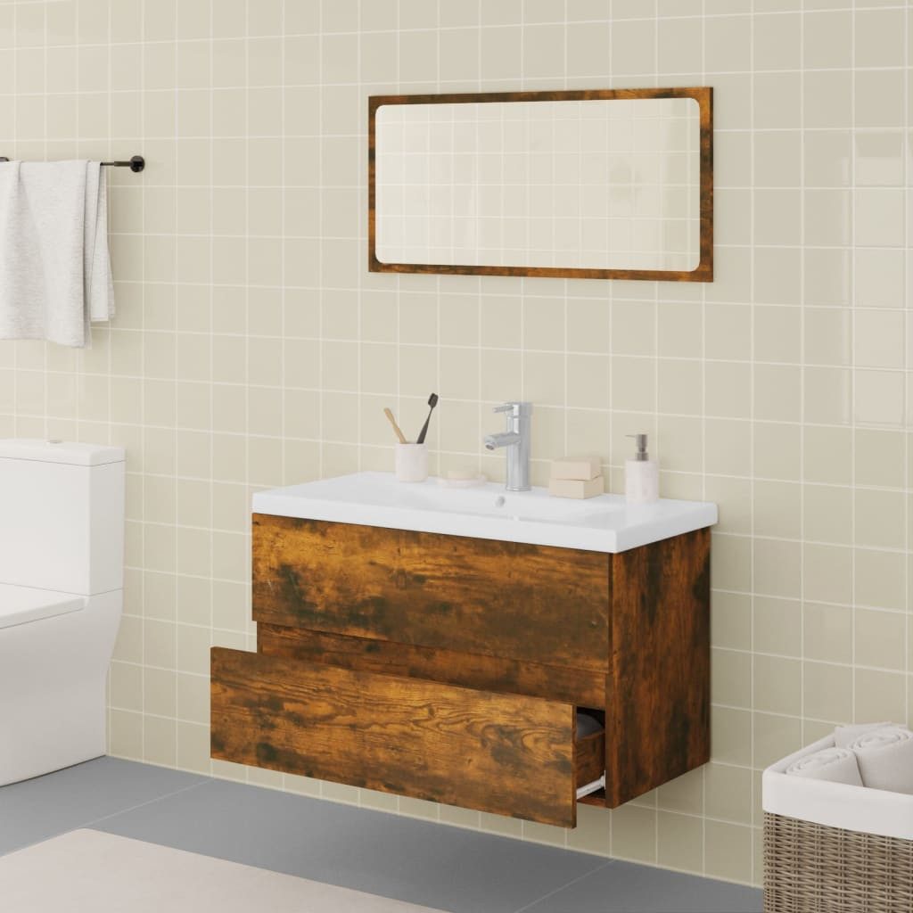 vidaXL Badezimmer-Set Badmöbel-Set Räuchereiche Holzwerkstoff, (1-St) günstig online kaufen