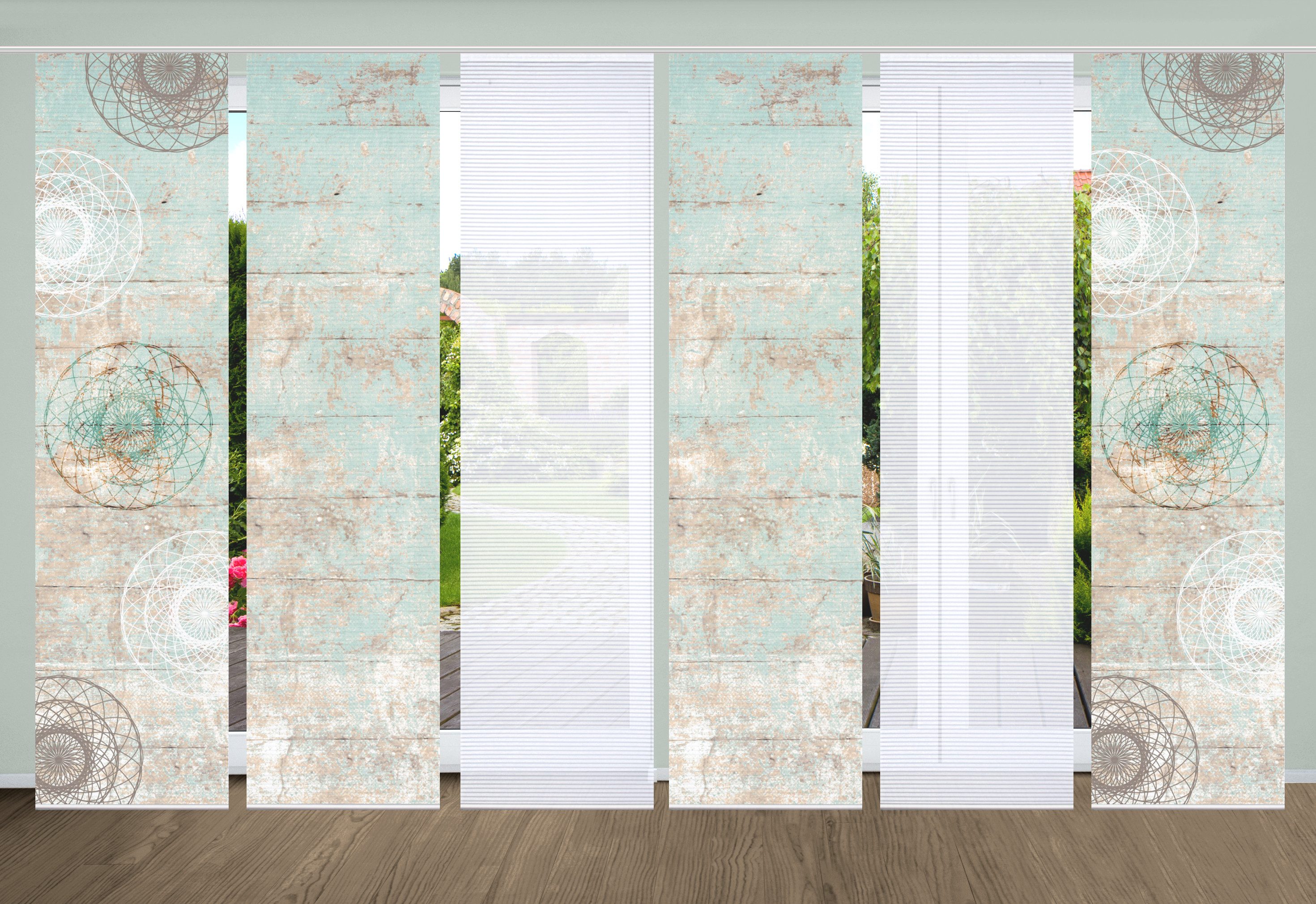 HOME in green Schiebegardine MANDRIGA (6 St), Paneelwagen, halbtransparent, SET DIGITALDRUCK,BAMBUSOPTIK RECYCELT