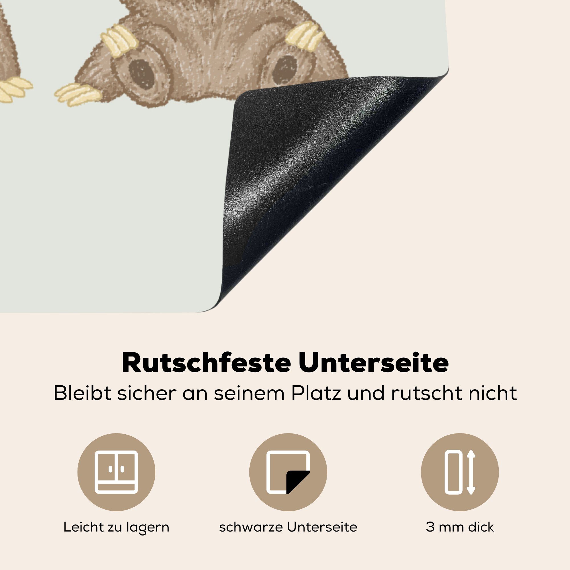 Posen, verschiedenen Herdblende-/Abdeckplatte in Arbeitsplatte cm, Faultiers für küche tlg), Ceranfeldabdeckung, 78x78 eines Kindheitsillustration MuchoWow Vinyl, (1