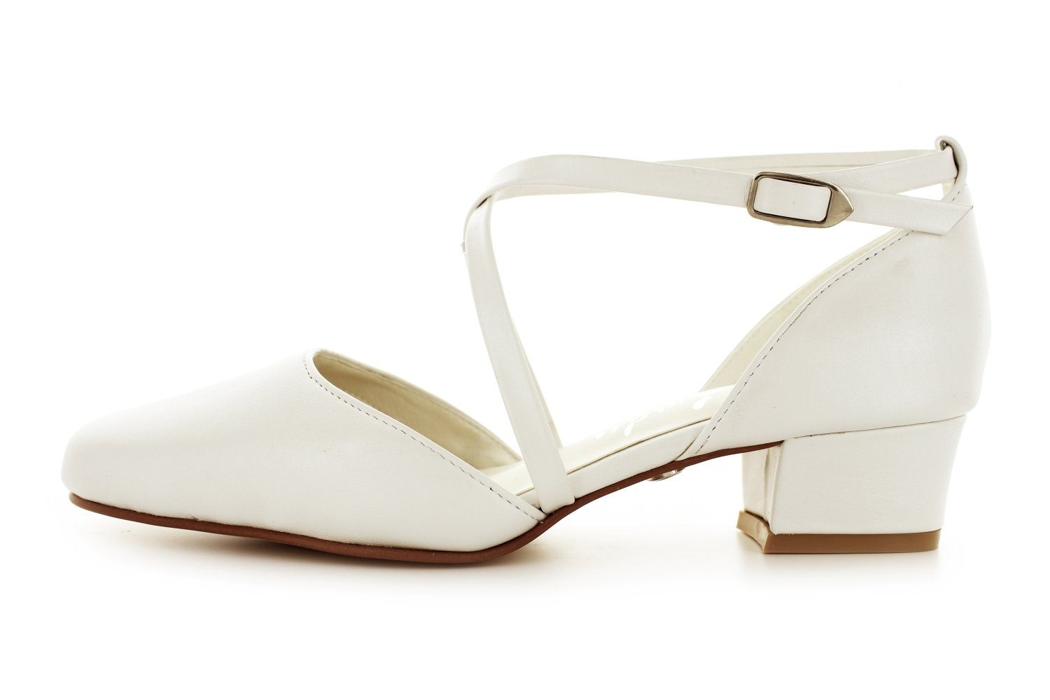 White Lady 177 offwhite Leder - weite Brautschuhe mit Kreuzriemchen Slingpumps