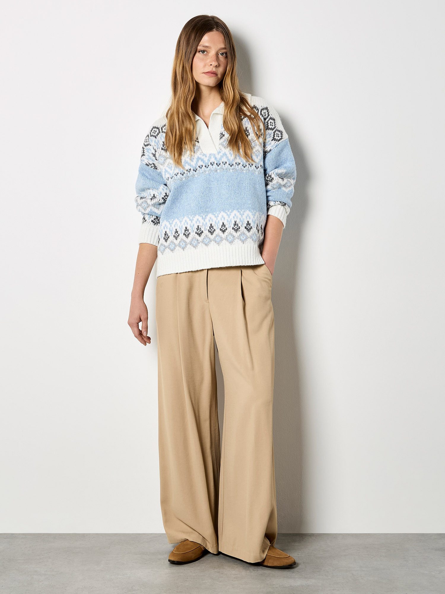 Apricot Norwegerpullover Strickpullover . mit Norwegermuster und Kragen