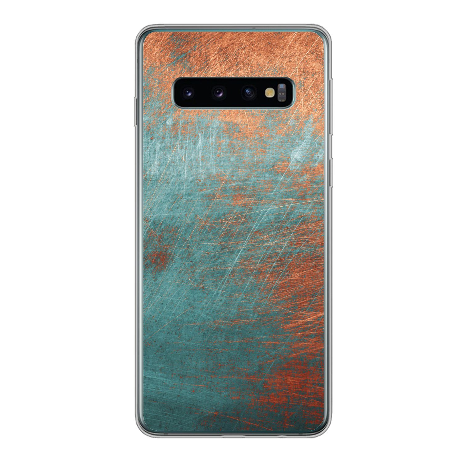 MuchoWow Handyhülle für Samsung Galaxy S10 Metall - Rost - Bronze - Blau - Abstrakt - Stru, Phone Case, Silikon, Schutzhülle Dünn