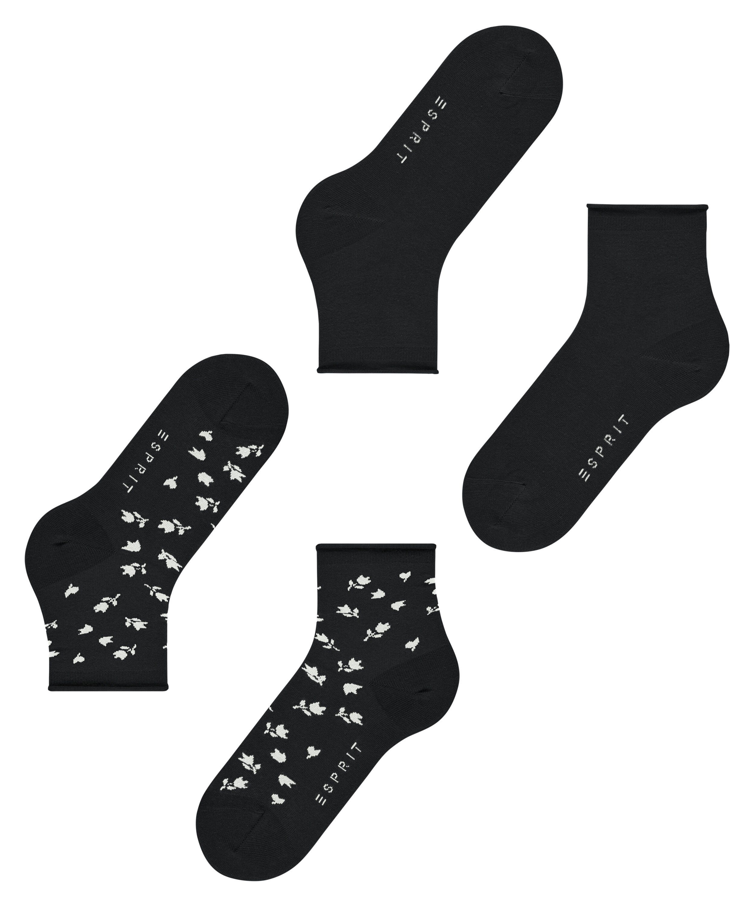 2-Pack (2-Paar) Mini Socken black (3000) Flower Esprit