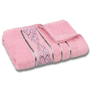 Sarcia.eu Badetücher Rosa Baumwollhandtuch mit grauer Stickerei, 48x100 cm x1