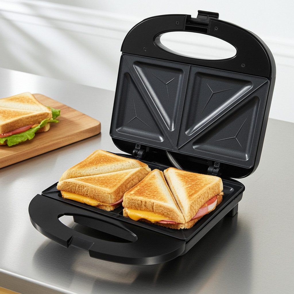 DESKI Sandwichmaker Hitzebeständiger Sandwichmaker 750W, 2 Grill-Sandwiches antihaft, 750 W, XL-Sandwichmaker mit Cool-Touch-Griff & Antihaft-Grillplatten