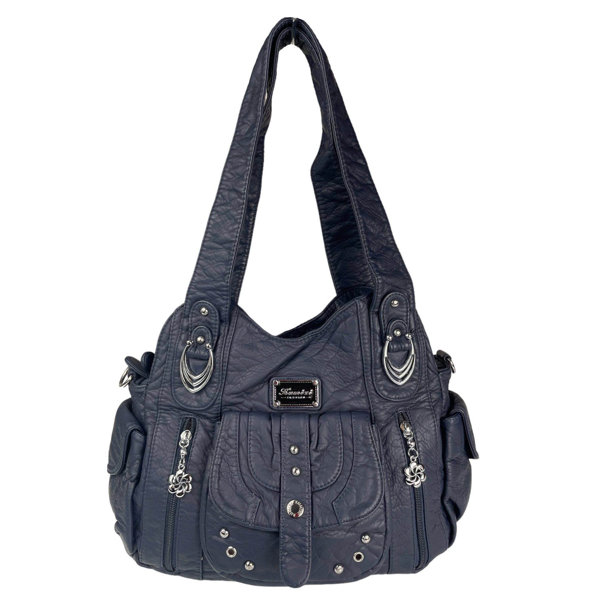 Taschen4life Schultertasche Damen Handtasche AKW22026, lange Tragegriffe & abnehmbarer Schulterriemen, Schultertasche dunkelblau | Schultertaschen
