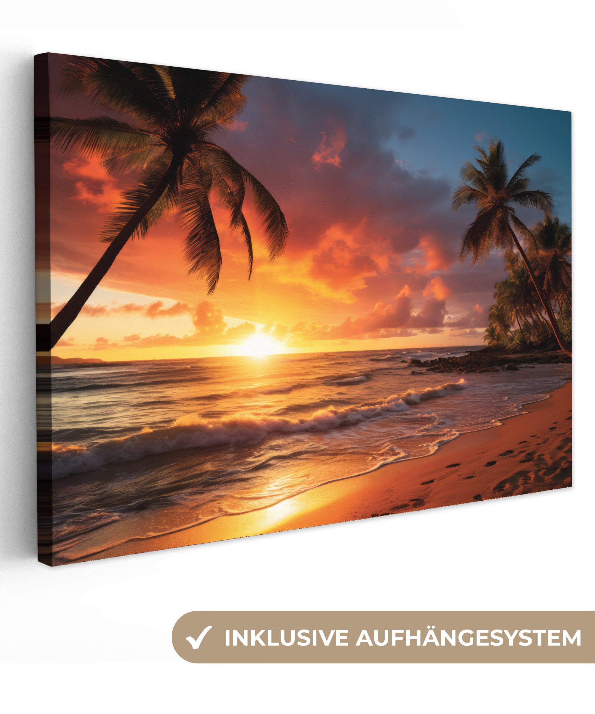 OneMillionCanvasses® Leinwandbild Sonnenuntergang - Palmen - Strand - Meer, günstig online kaufen