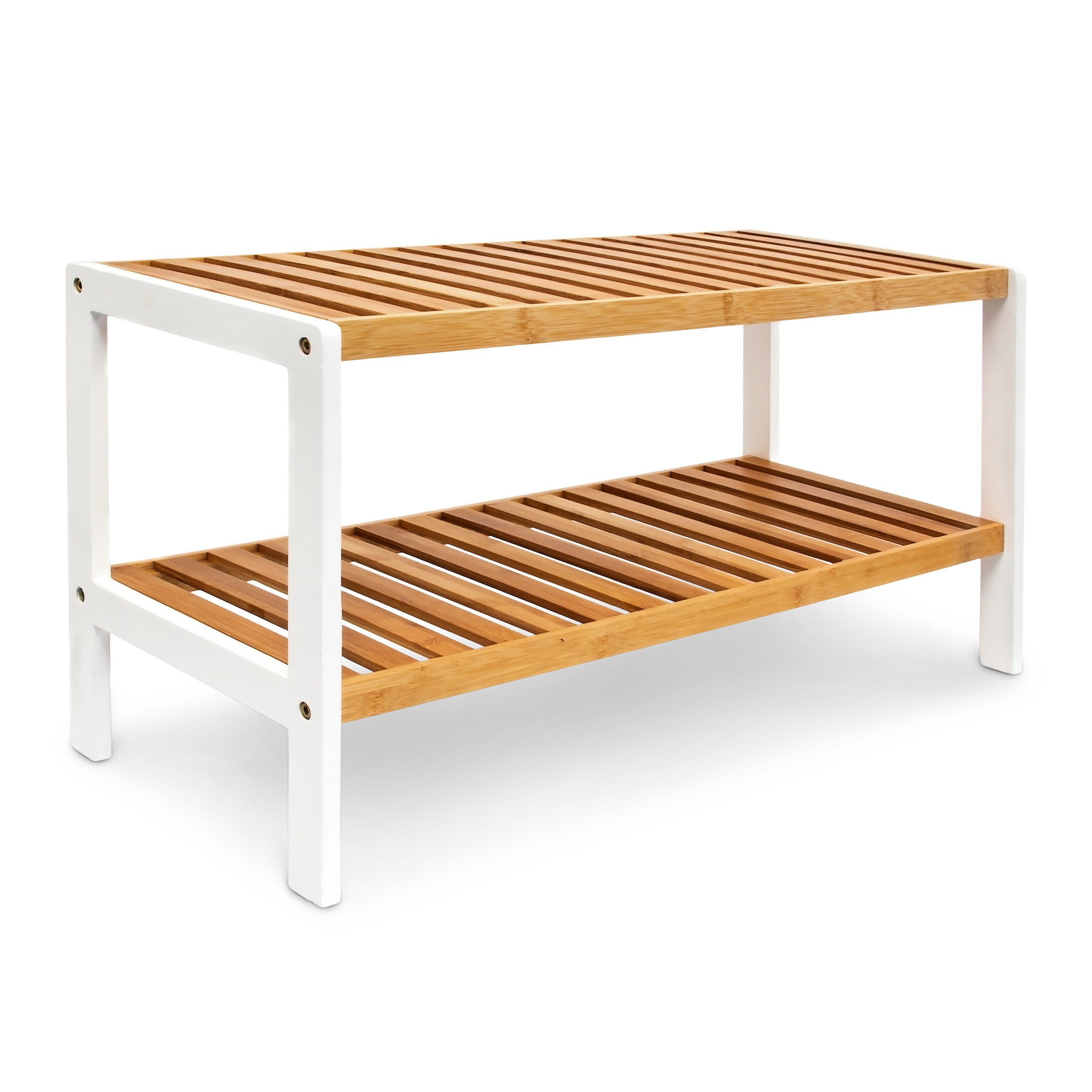 relaxdays Schuhregal Bambus 2 Etagen braun weiß günstig online kaufen