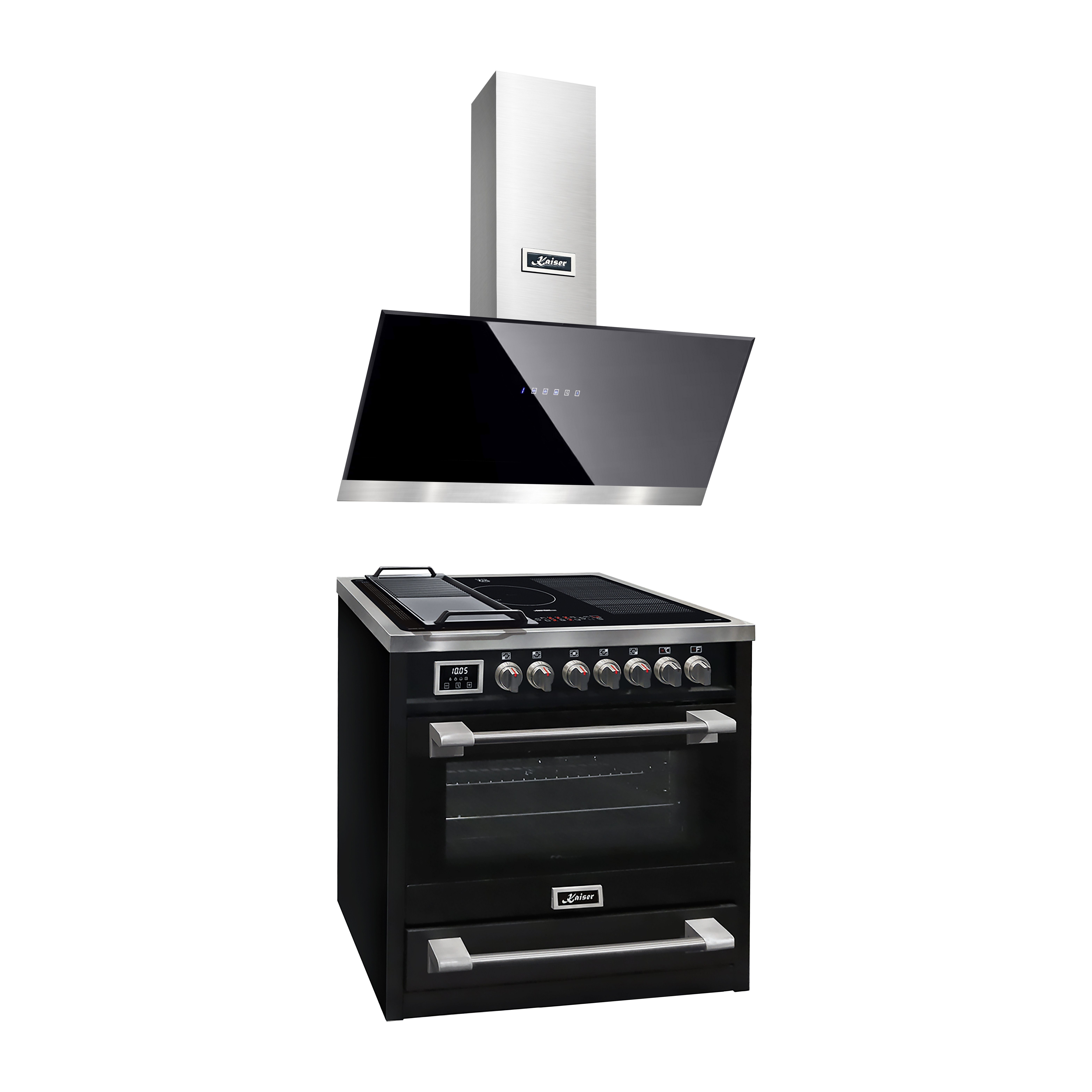 Kaiser Küchengeräte Induktions-Standherd Herd-Set Elektro Standherd mit Induktionskochfeld 90 cm, 115 L+DUNSTABZUGSHAUBE 90 cm HC 93691 IS+ AT 9440 ECO., mit 1-fach-Teleskopauszug
